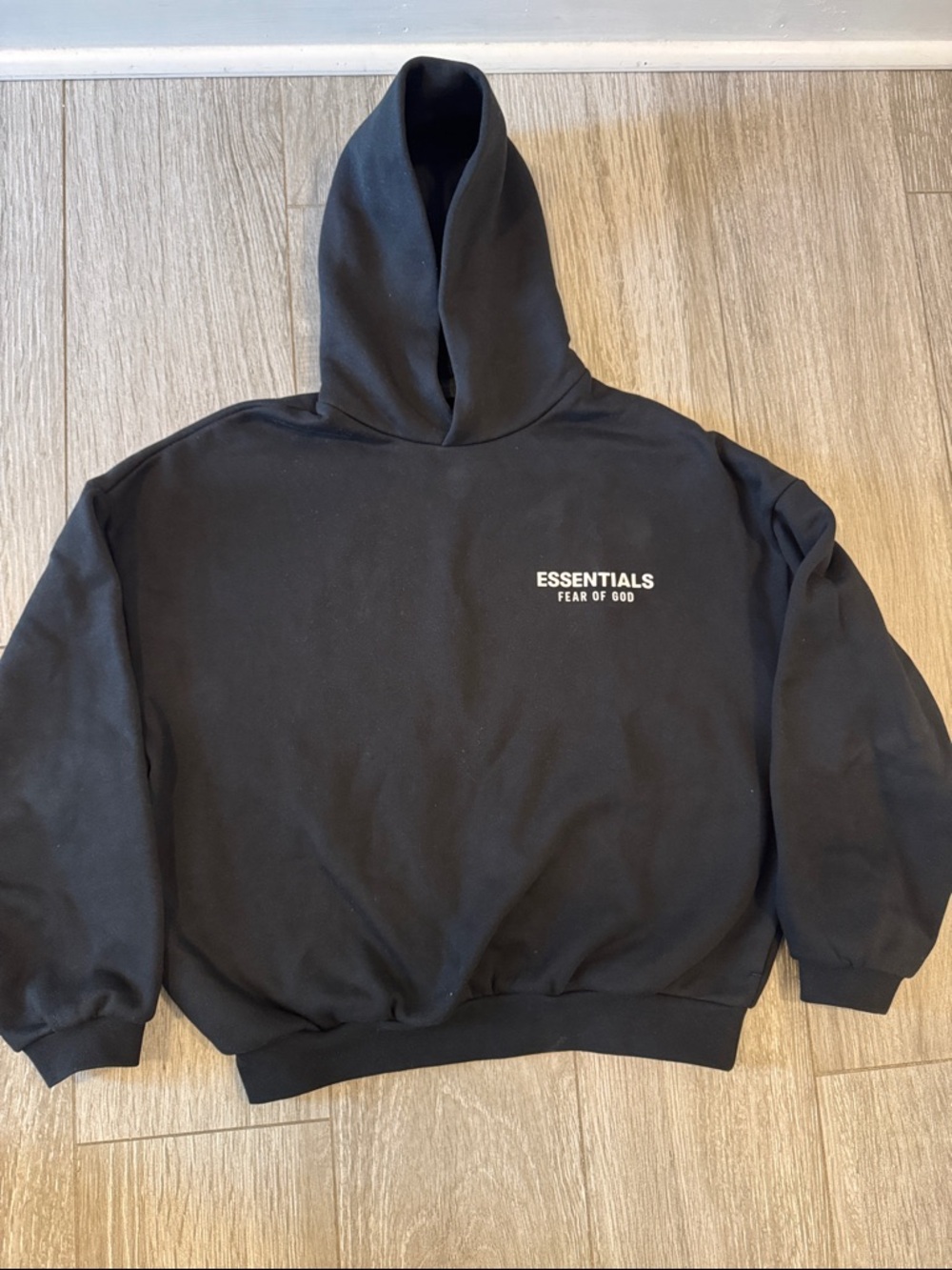 Essentials Black Pullover Hoodie with White Logo